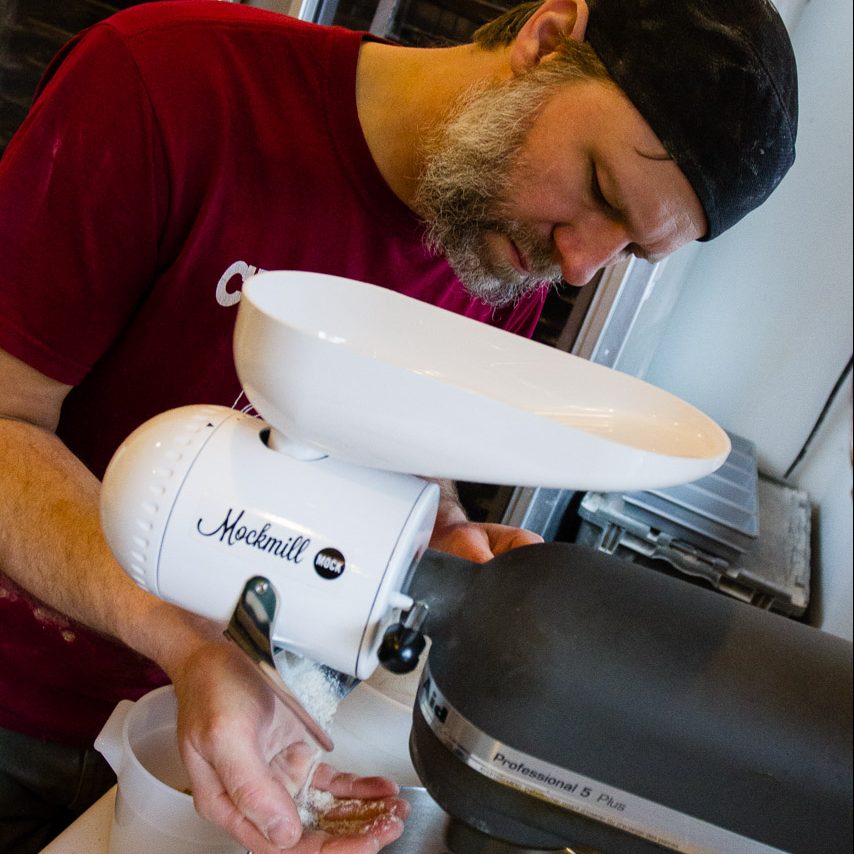 Testing the Mockmill with Andrew Heyn at Elmore Mountain Bread